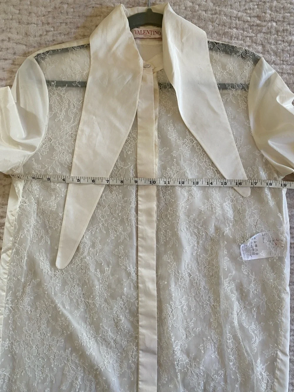 Valentino White Sheer Lace-Front Dress Shirt with Pointed Collar - Picture 7 of 10